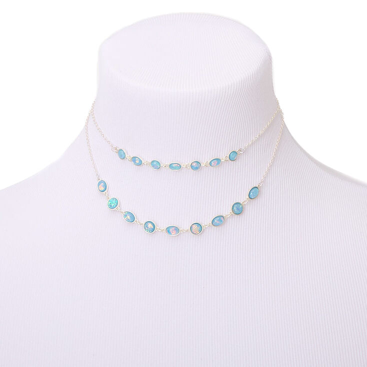 Silver Shimmer Stone Multi Strand Necklace - Aqua,