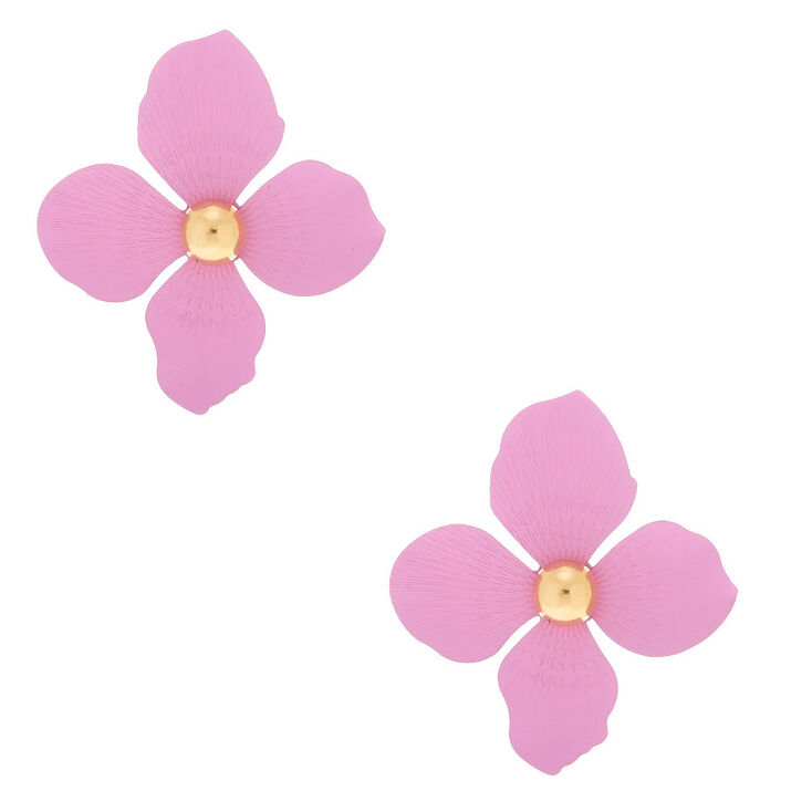 Gold 2&quot; Flower Drop Earrings - Lavender,