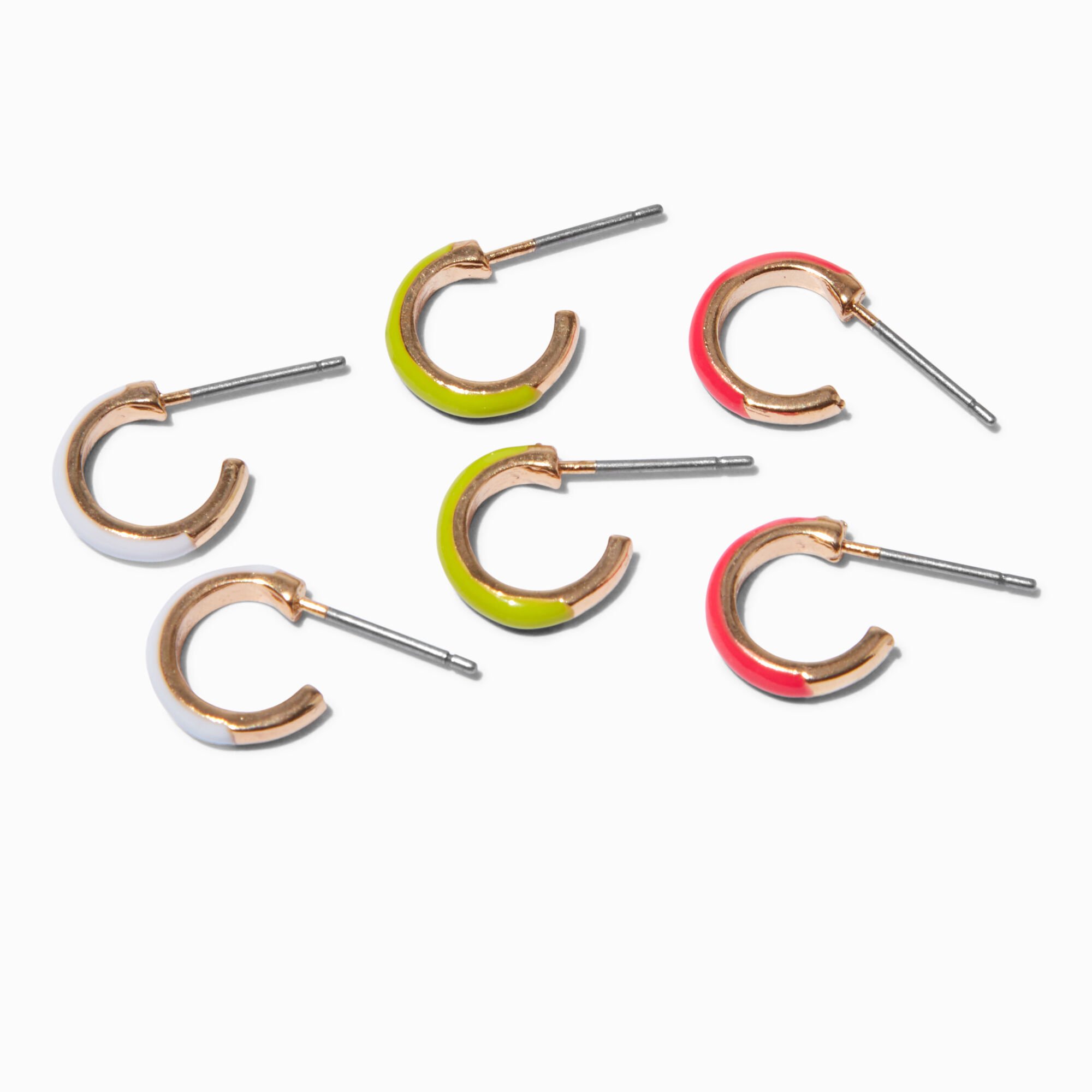 View Claires Neon 15MM Hoop Earrings 3 Pack Gold information
