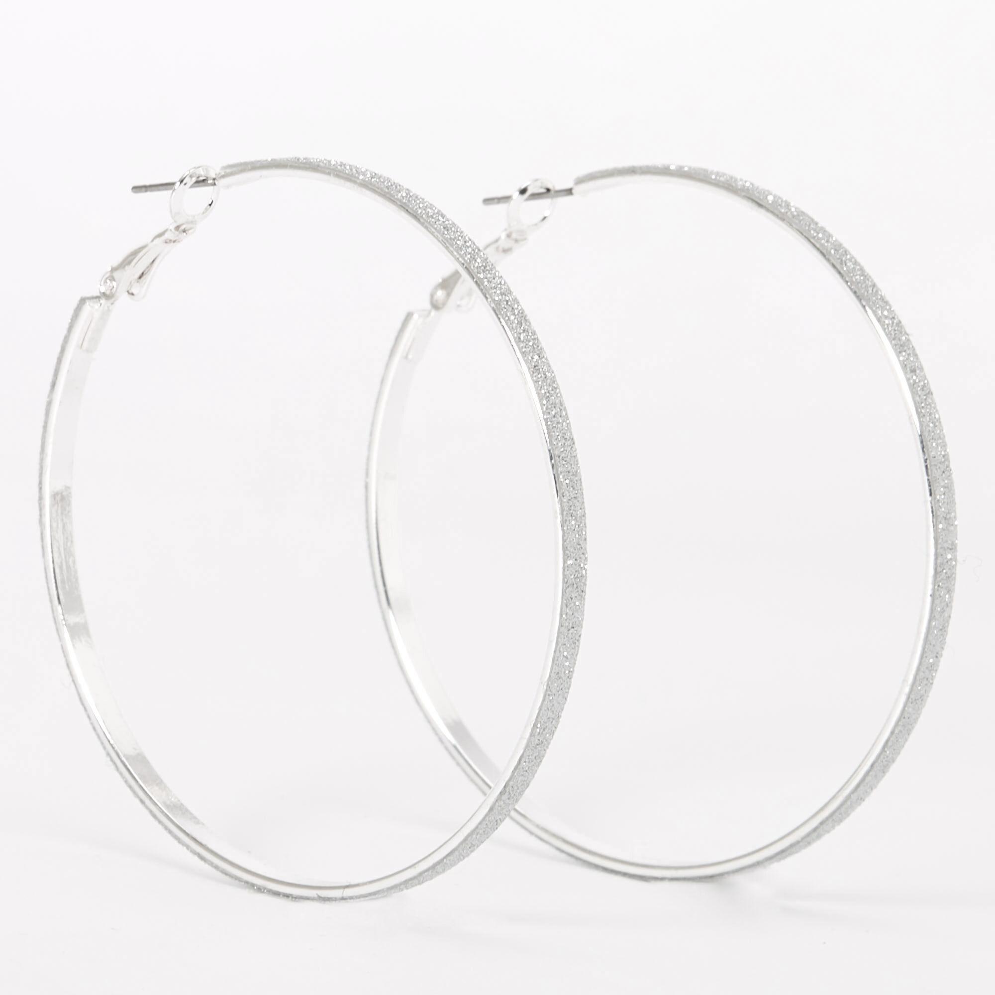 Silver 60MM Thin Glitter Hoop Earrings Claire s