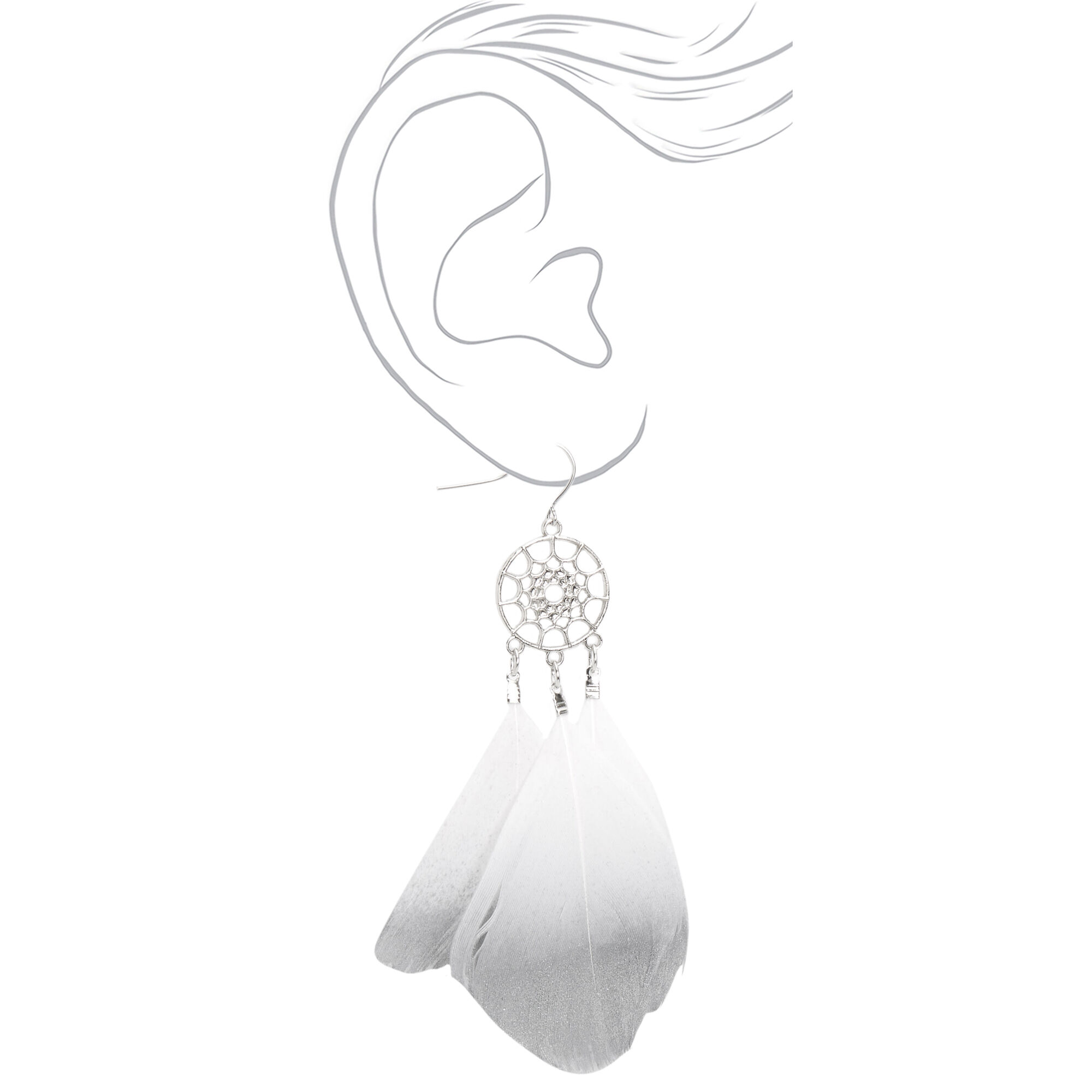 Silver 3.5" Metallic Dreamcatcher Drop Earrings - Grey,