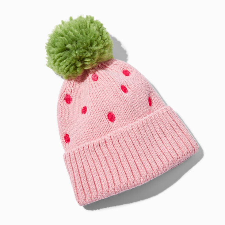 Pink Strawberry Knit Beanie Hat,