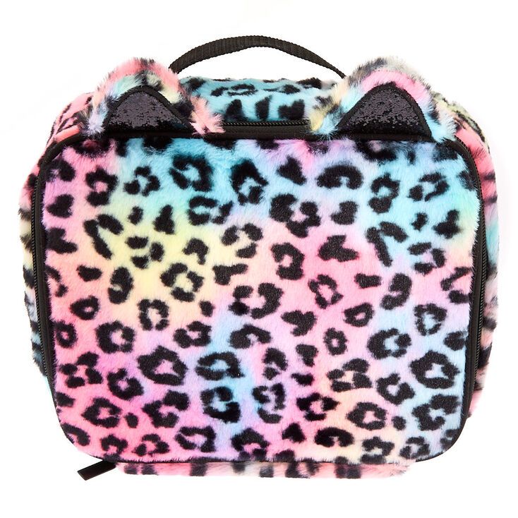 Plush Rainbow Leopard Insulated Lunch Tote Claire S Us