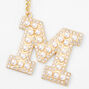 Gold Bling Initial Pom Pom Keychain - White, M,