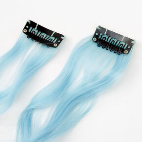 Extensions de cheveux synth&eacute;tiques boucl&eacute;s bicolores &agrave; clip bleu ciel - lot de 2,