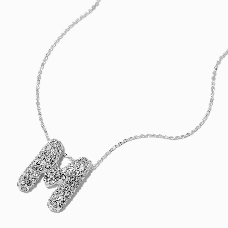 Silver-tone Pav&eacute; Bubble Initial Pendant Necklace - M,