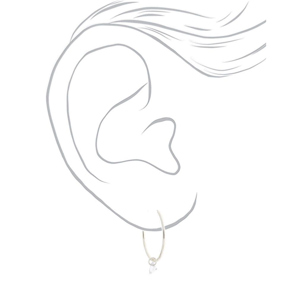 Silver Cubic Zirconia 25MM Gem Hoop Earrings,