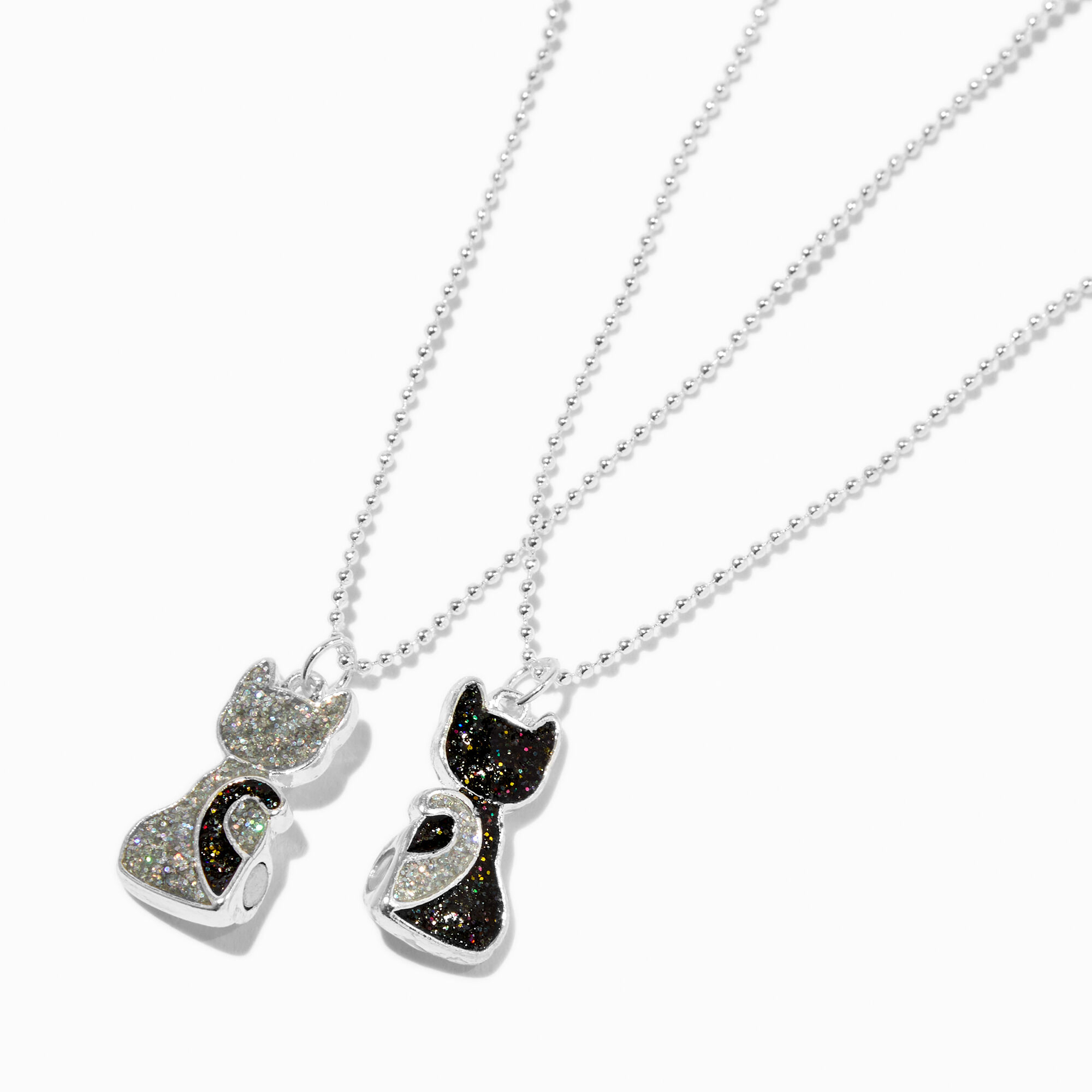 Best Friends Glitter Kitty Cat Pendant Necklaces - 2 Pack,