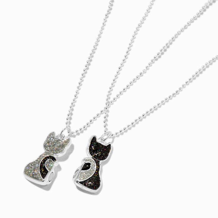 Best Friends Glitter Kitty Cat Pendant Necklaces - 2 Pack,