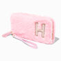 Pink Furry Pearl Initial Wristlet Wallet - H,