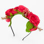 Couronne de roses artificielles roses fluo,