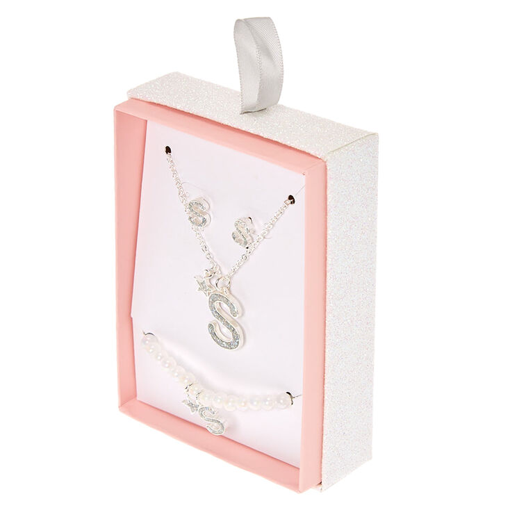 Silver Iridescent Glitter Initial Letter S Jewelry Set | Claire's US