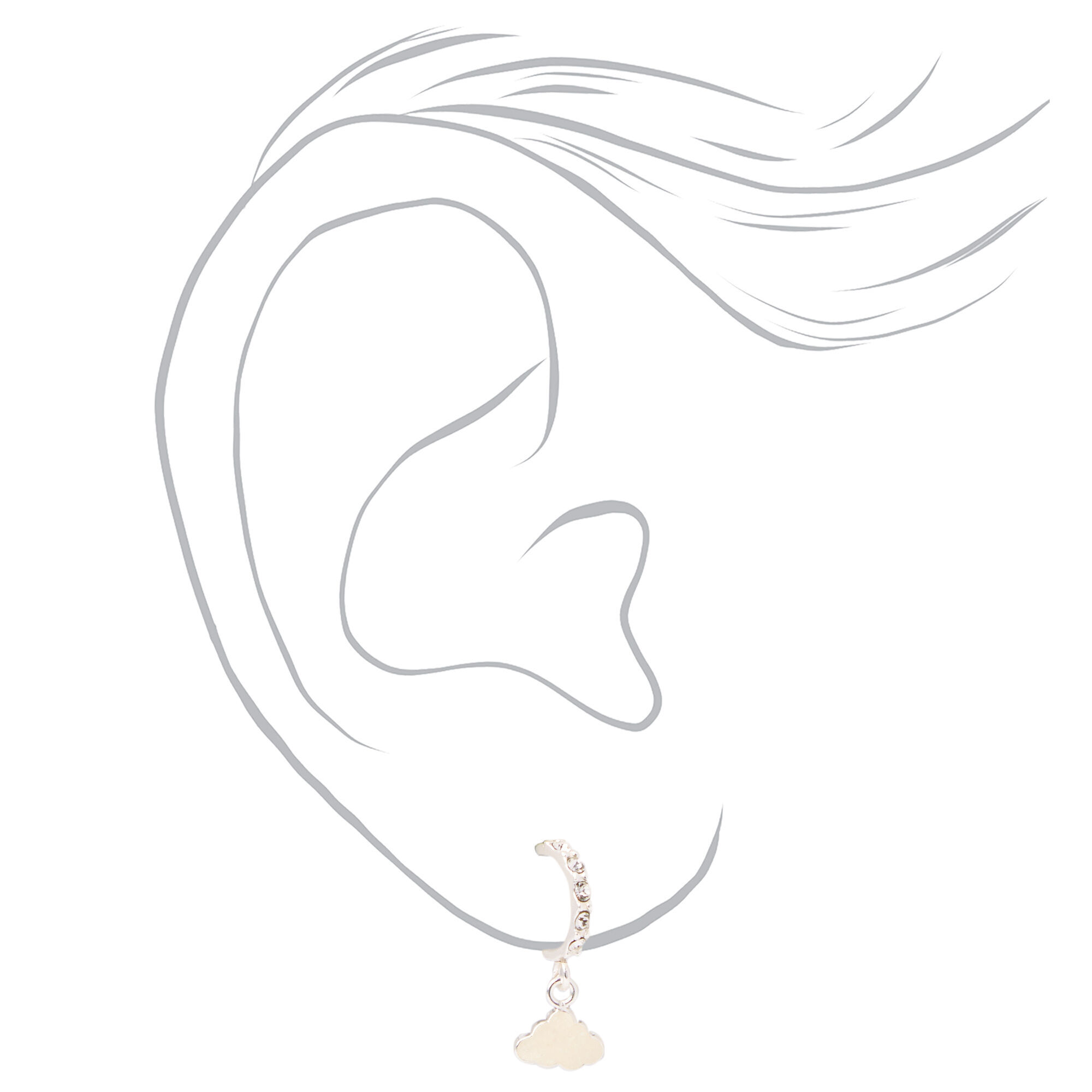 Sterling Silver One 10MM Huggie Hoop Cloud Drop Earring,