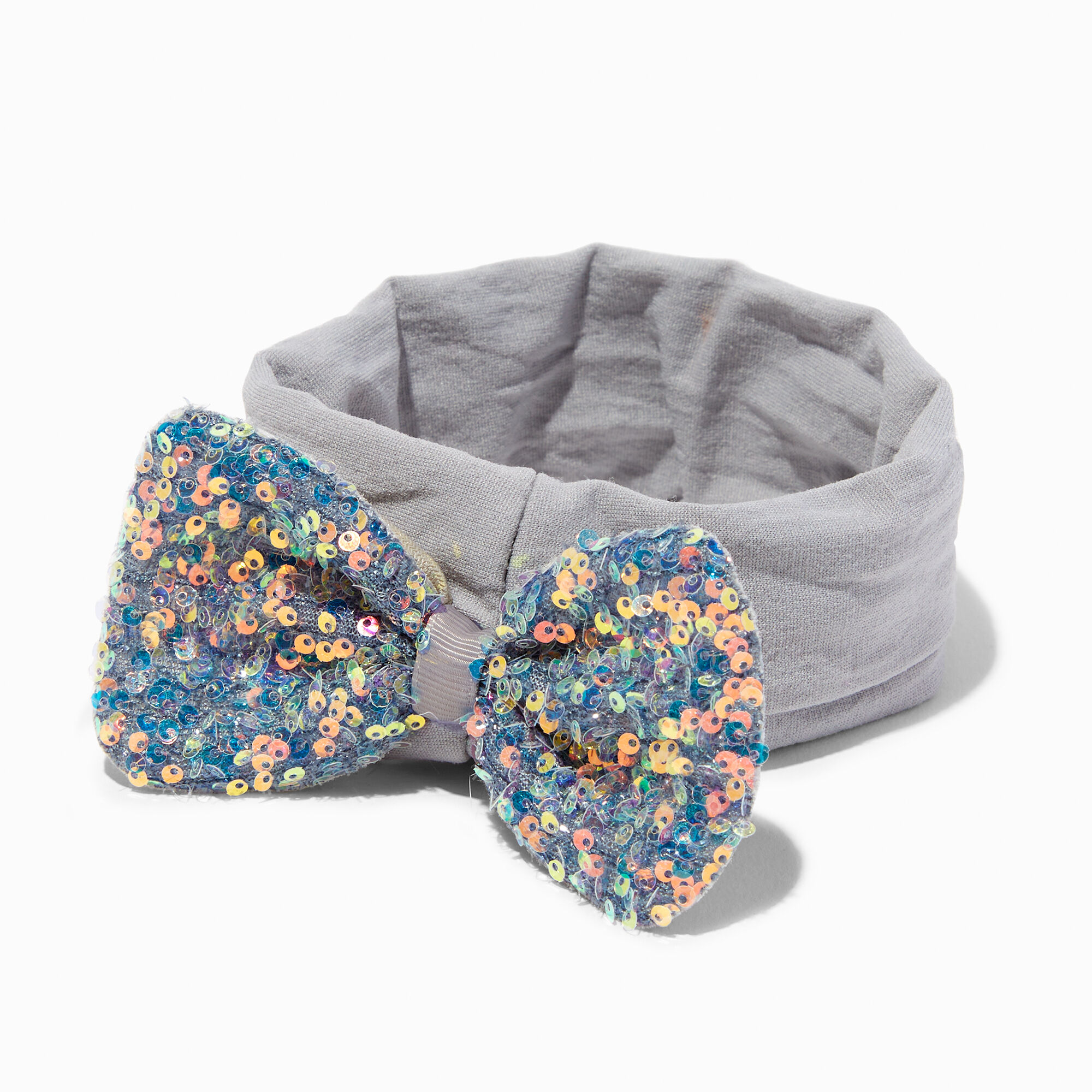 View Claires Club Sequin Sparkle Bow Headwrap Grey information
