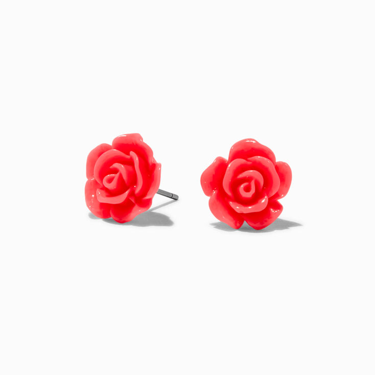 Neon Pink Carved Rose Stud Earrings,