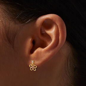 C LUXE by Claire&#39;s Gold-tone Sterling Silver Cubic Zirconia Pink Flower Drop Earrings,