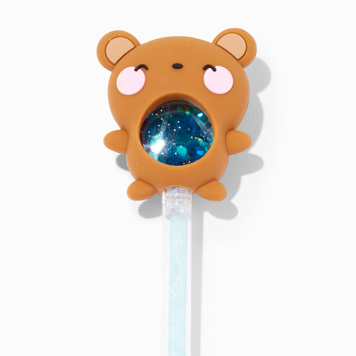 Stylo &agrave; paillettes mobiles ours brun,
