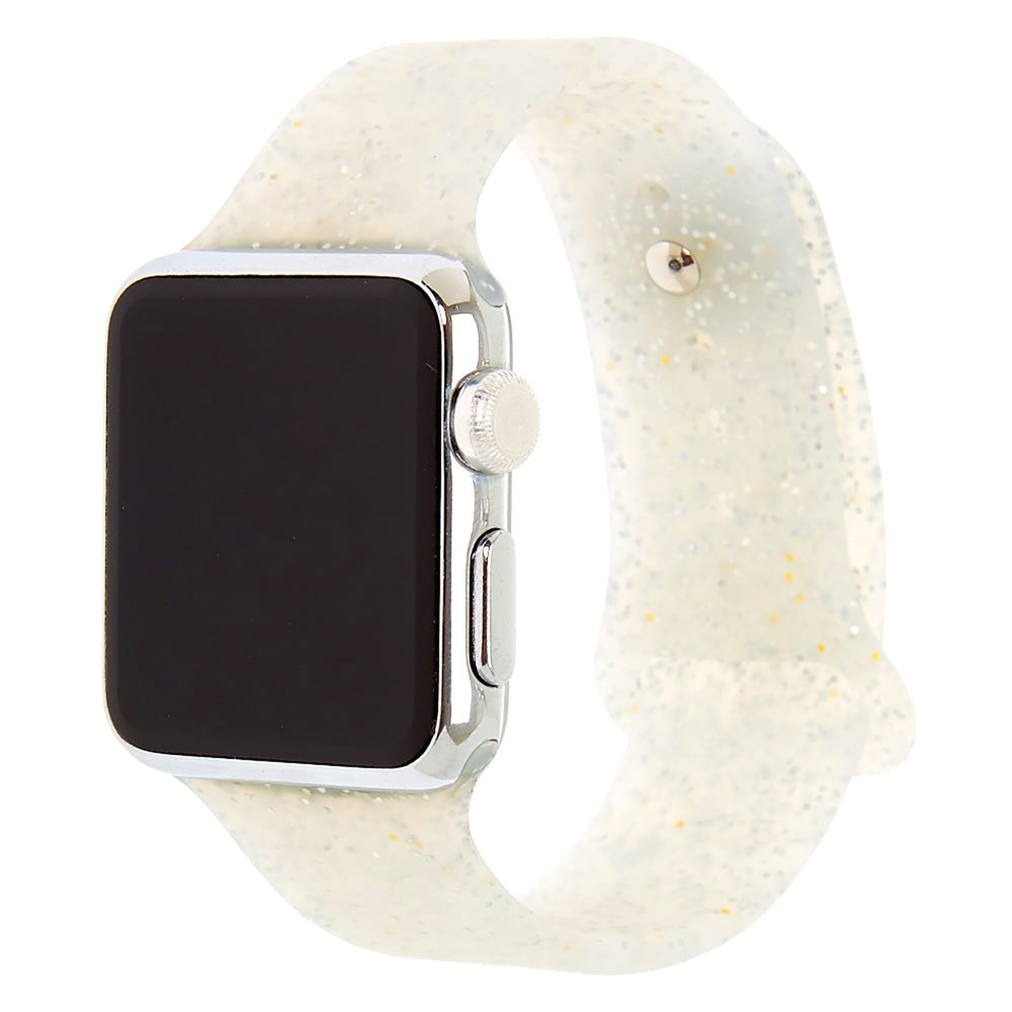 Silver Glitter Silicone Smart Watch Band Fits 38mm 40mm Apple