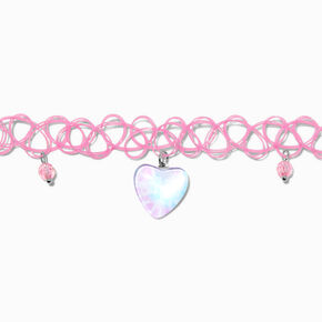 Blue Tie Dye Heart Charm Pink Tattoo Choker Necklace,
