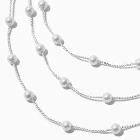 Silver-tone Delicate Pearl Multi-Strand Choker Necklace,