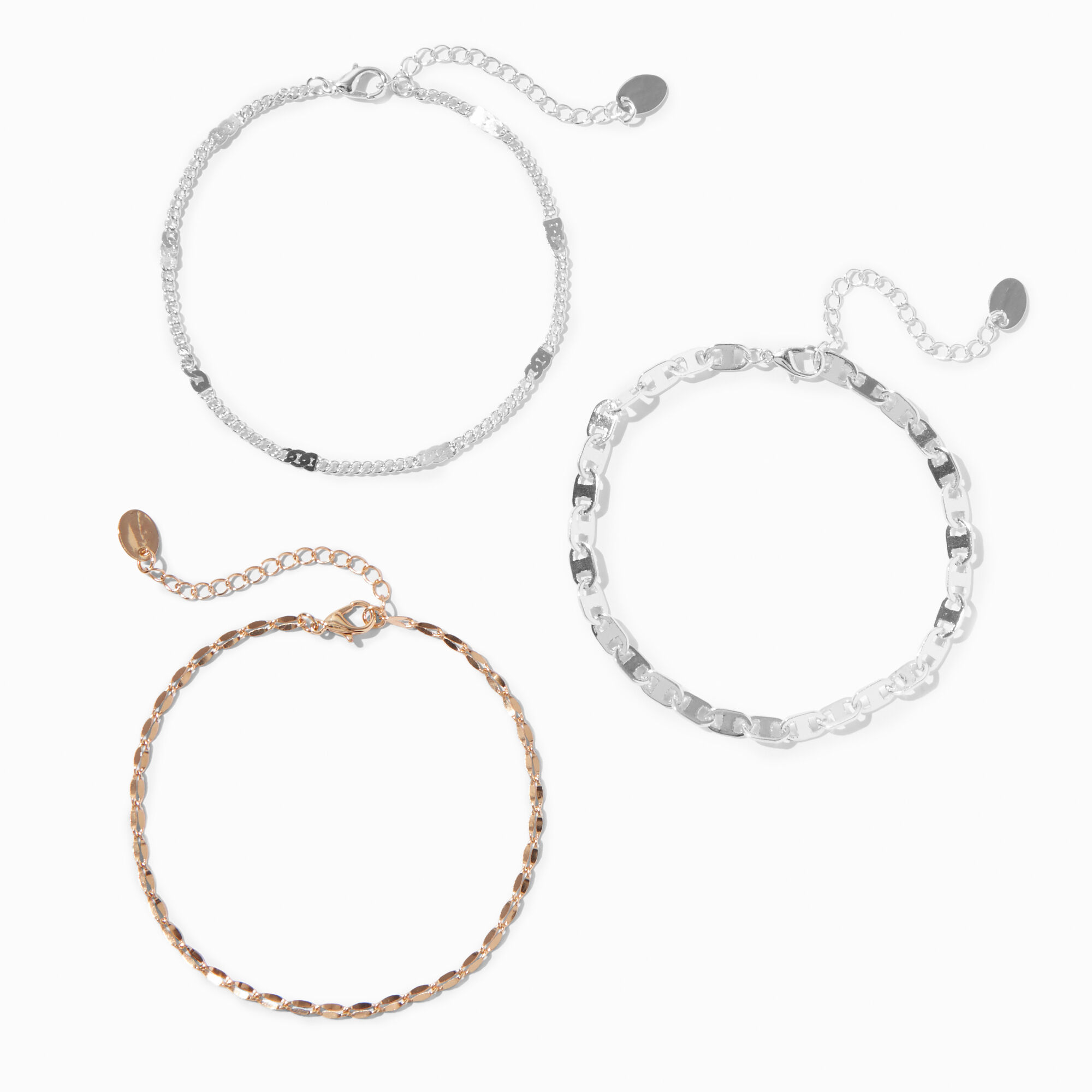 Mixed Metal Chain Anklets - 3 Pack,