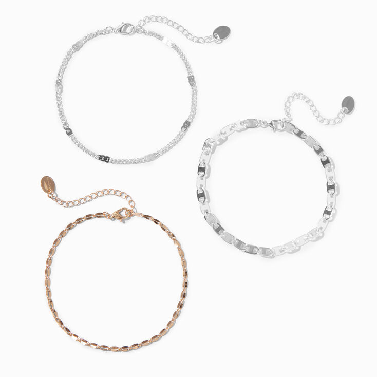 Silver &amp; Gold-tone Mixed Chain Anklets - 3 Pack,