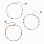 Silver &amp; Gold Mixed Chain Anklets - 3 Pack,
