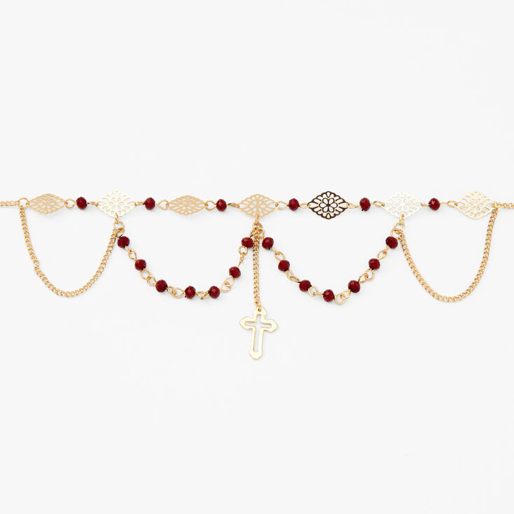 Cross Filigree Choker Necklace - Burgundy,