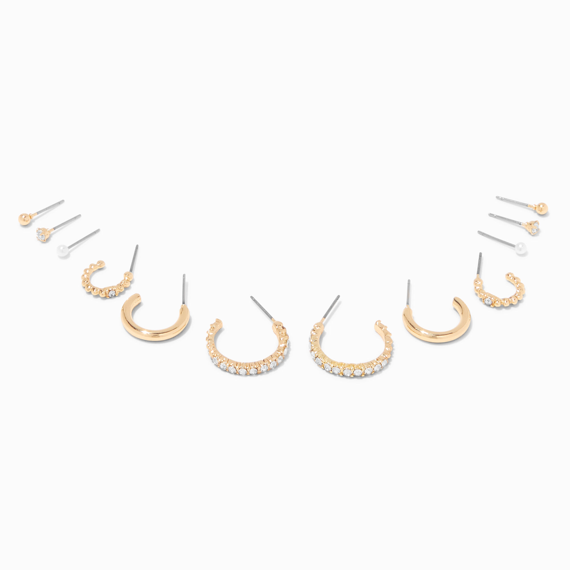 View Claires Tone 15MM Crystal Hoop Earrings Stackables Set 6 Pack Gold information