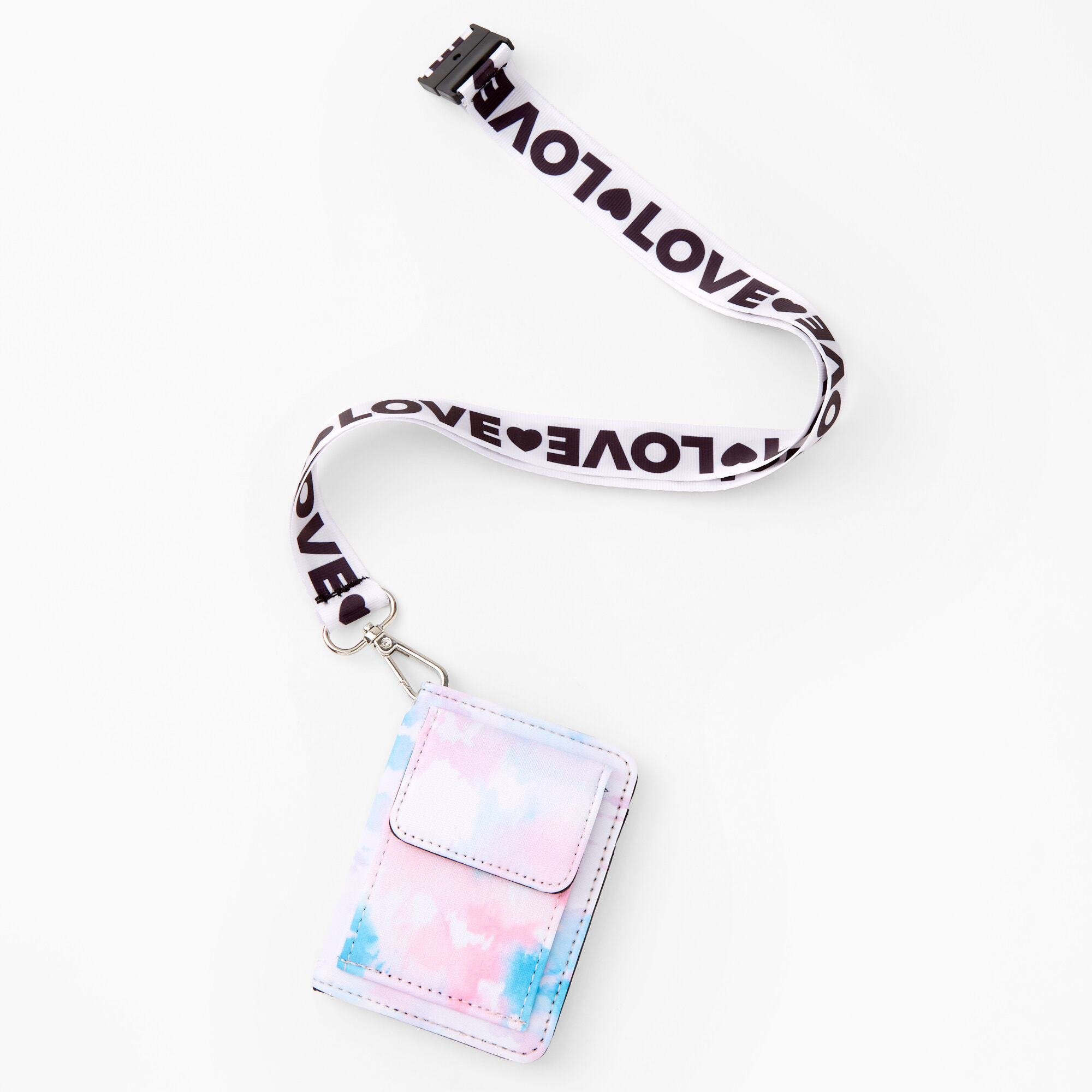 Pink and Blue Tie Dye Wallet with "Love" Lanyard,