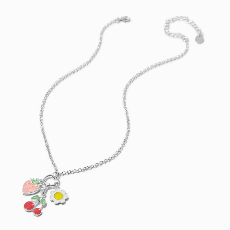 Strawberry, Flower, &amp; Cherry Charm Pendant Necklace,