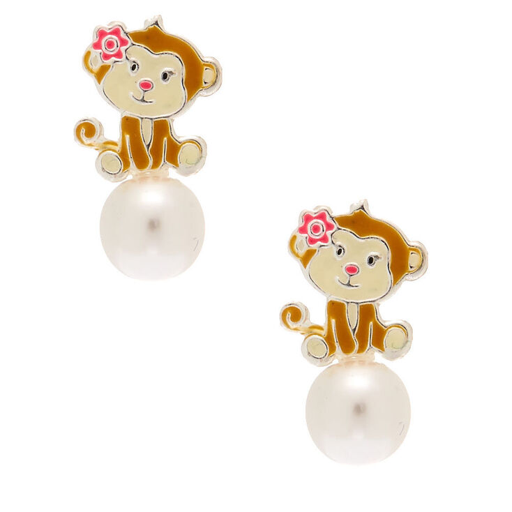 Claire's Clous d’oreille en argent motif singe avec perle d'imitation