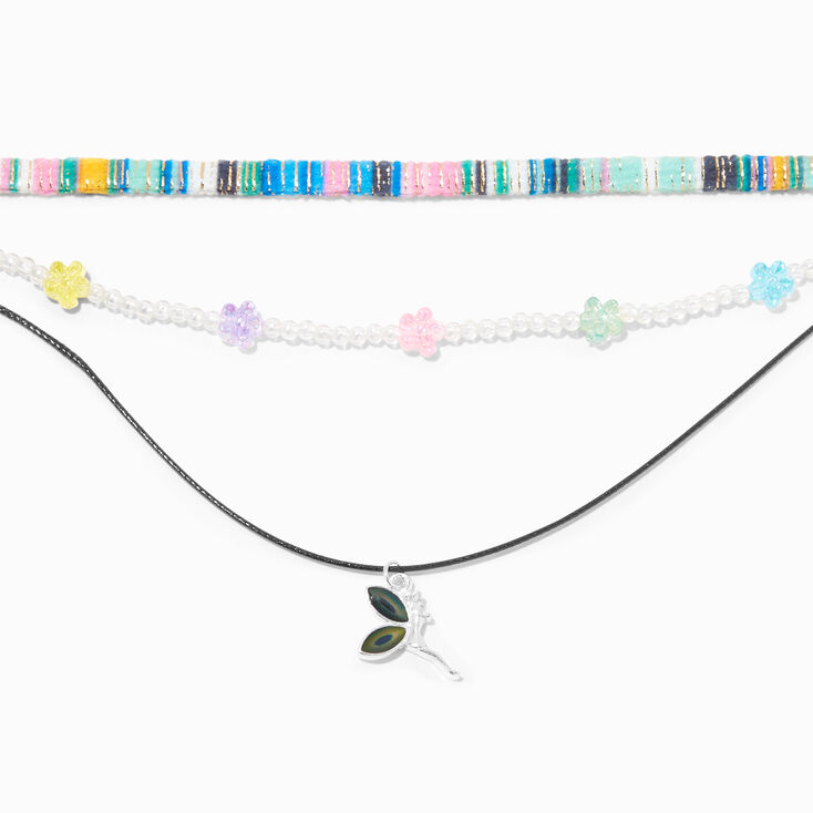 Collier multi-rangs f&eacute;es d&rsquo;humeur couleur argent&eacute;e,