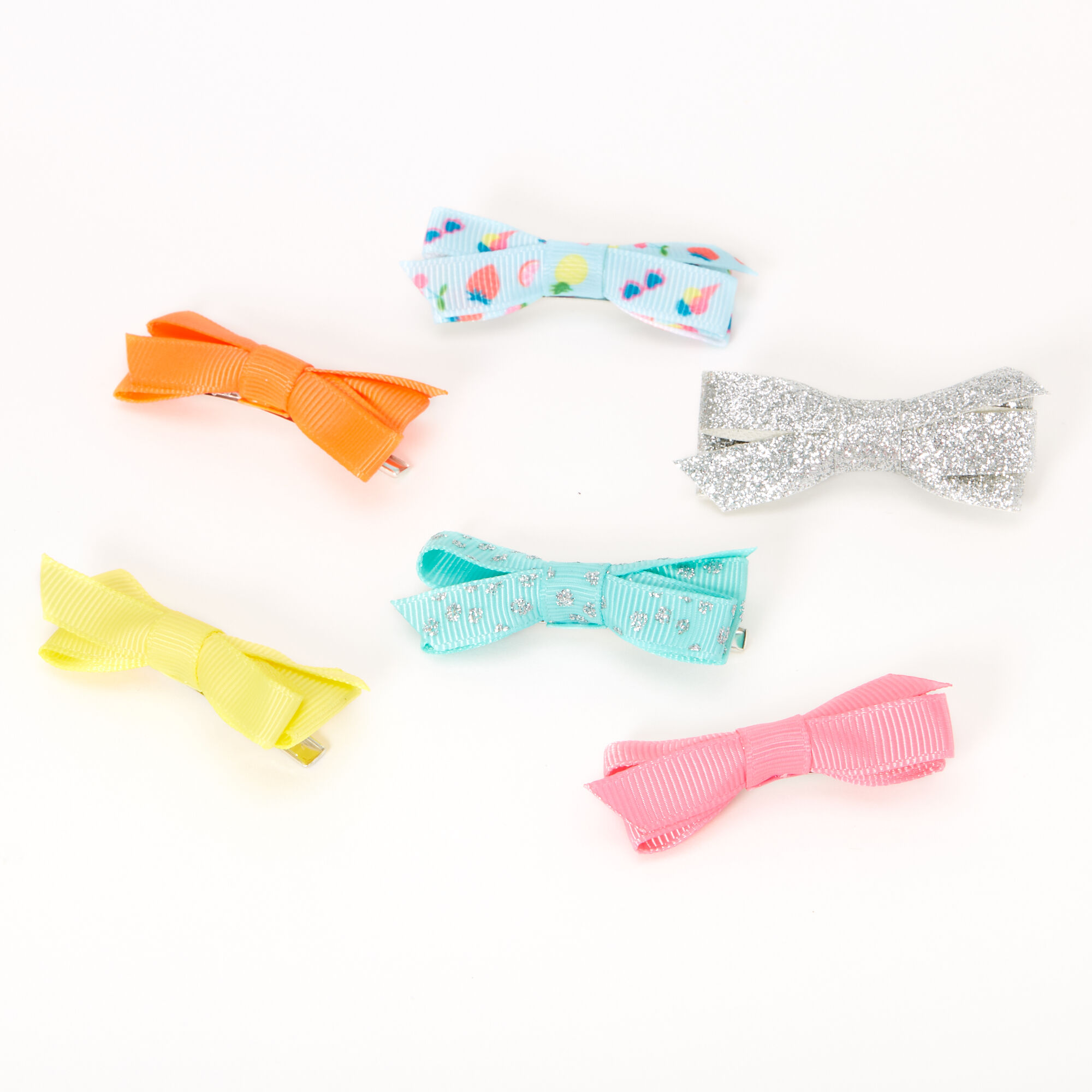 Claire's Club Mixed Tropical Summer Bow Hair Clips - 6 Pack,