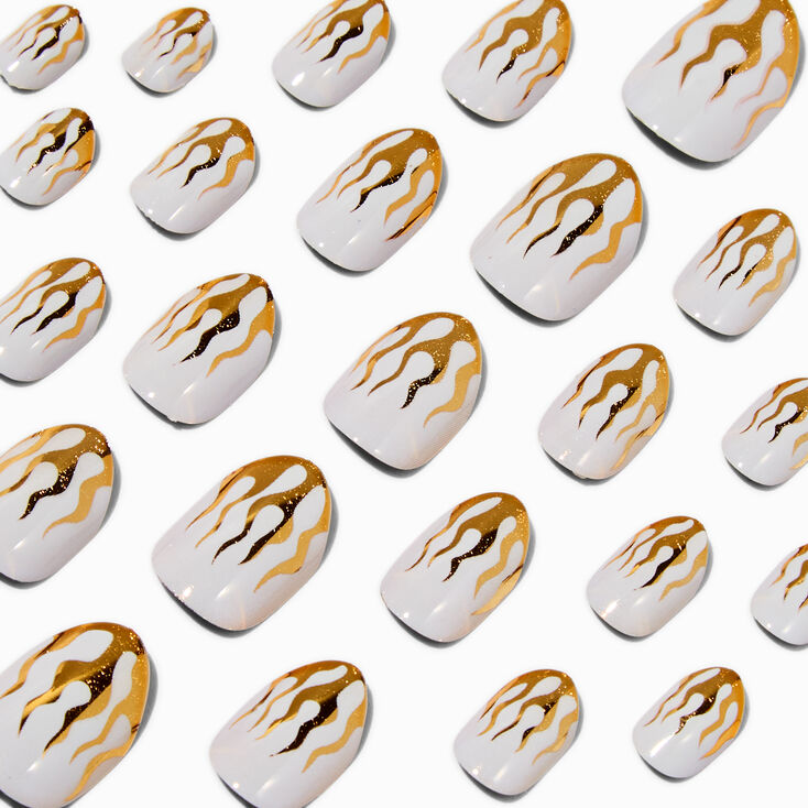 Gold Flame Stiletto Press On Vegan Faux Nail Set - 24 Pack,