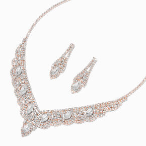 Rose Gold Crystal Scalloped Shirt Neck Jewelry Set - 2 Pack,
