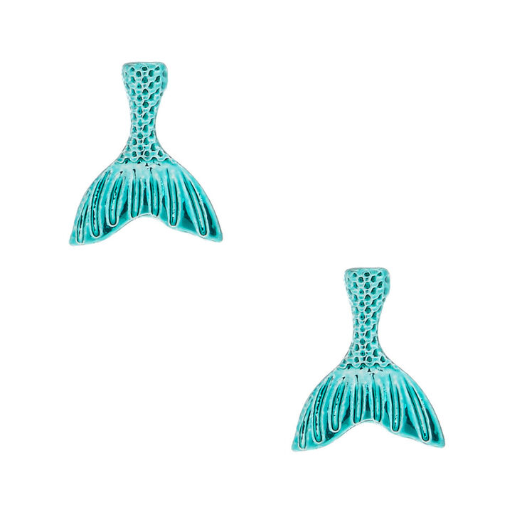 Mermaid Tail Stud Earrings - Turquoise,