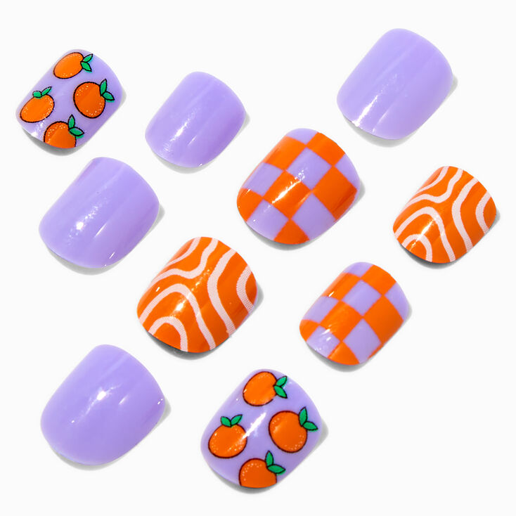 Faux ongles vegan autocollants carr&eacute;s &agrave; motif orange Claire&#39;s&nbsp;Club - Lot de 10,