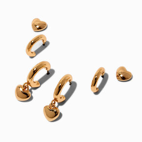 Gold-tone Puffy Heart Earring Stackables Set - 3 Pack,