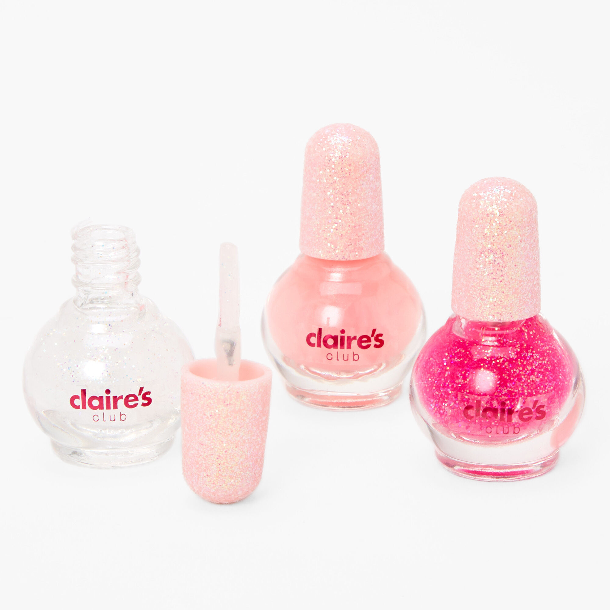 Claire's Club Mini Pink Glitter Peel-Off Nail Polish Set - 3 Pack |  Claire's US