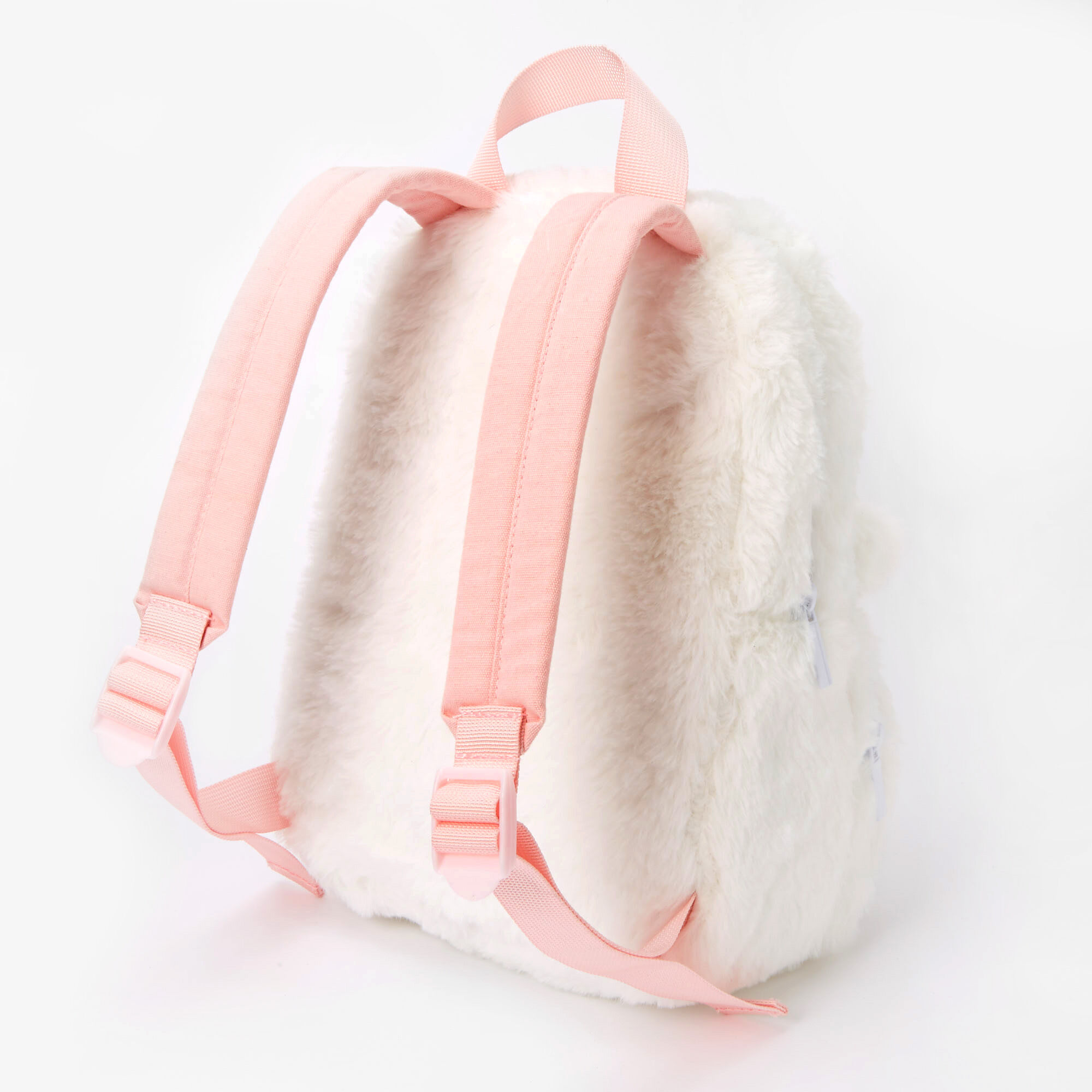 Claire s Club Furry Unicorn Small Backpack White