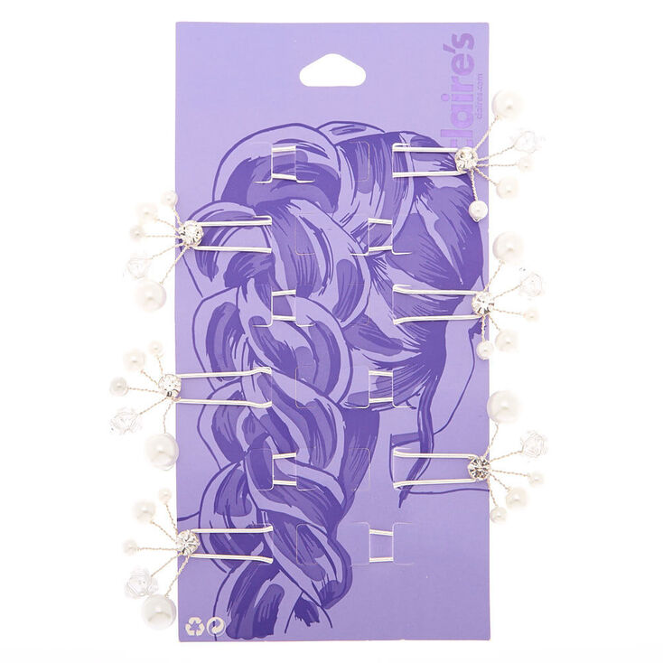 Silver Pearl Hair Pins - 6 Pack,