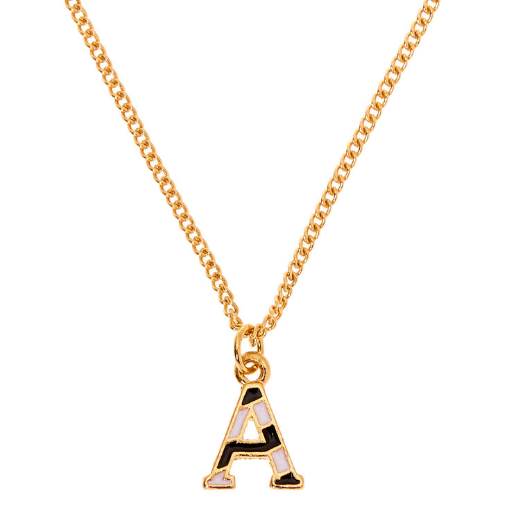 Gold Striped Initial Pendant Necklace - A,