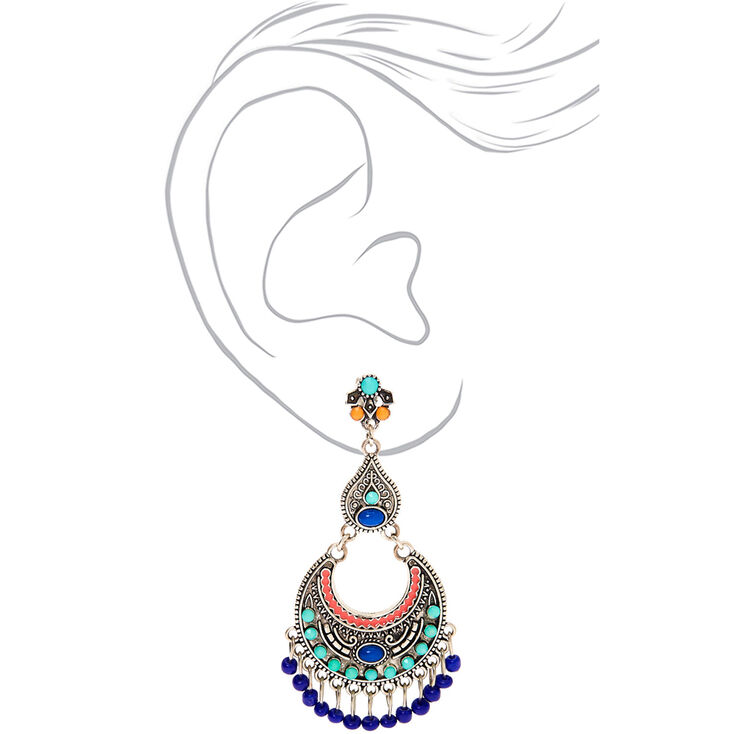 Silver 3&quot; Beaded Clip On Drop Earrings,