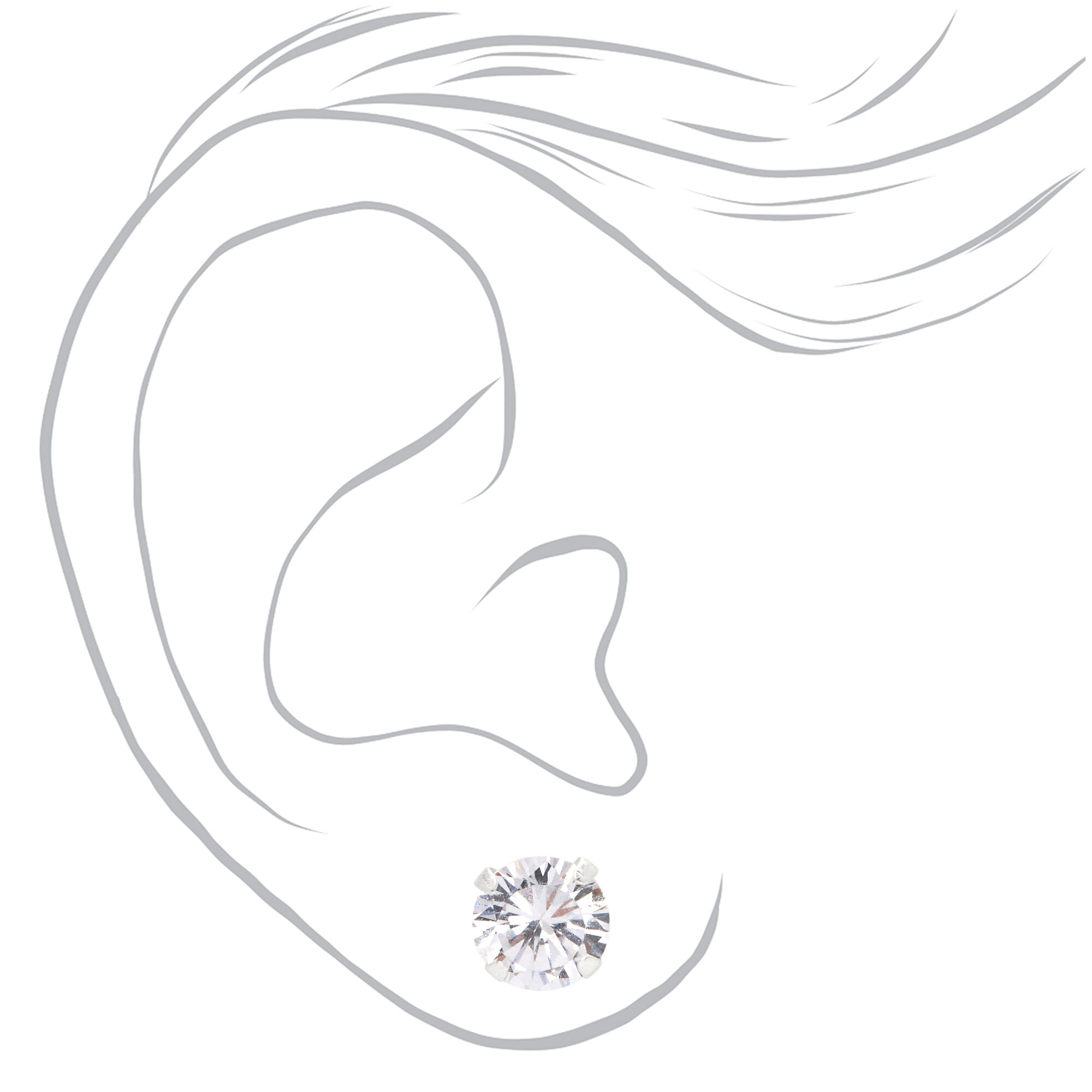 Sterling Silver Cubic Zirconia Round Martini Stud Earrings - 8MM,