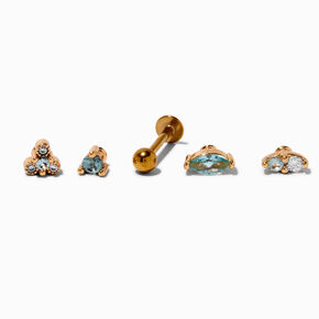 Gold-tone Stainless Steel Cubic Zirconia Changeable 18G Cartilage Green Flat Back Earrings - 5 Pack,