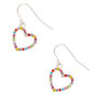 Silver 1&quot; Rainbow Heart Drop Earrings,