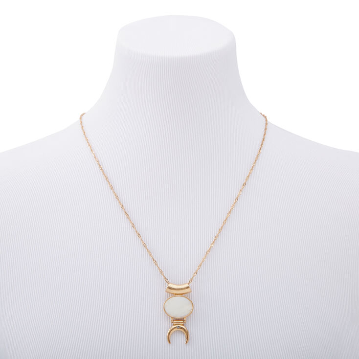 Gold Round Shell Horn Pendant Necklace,