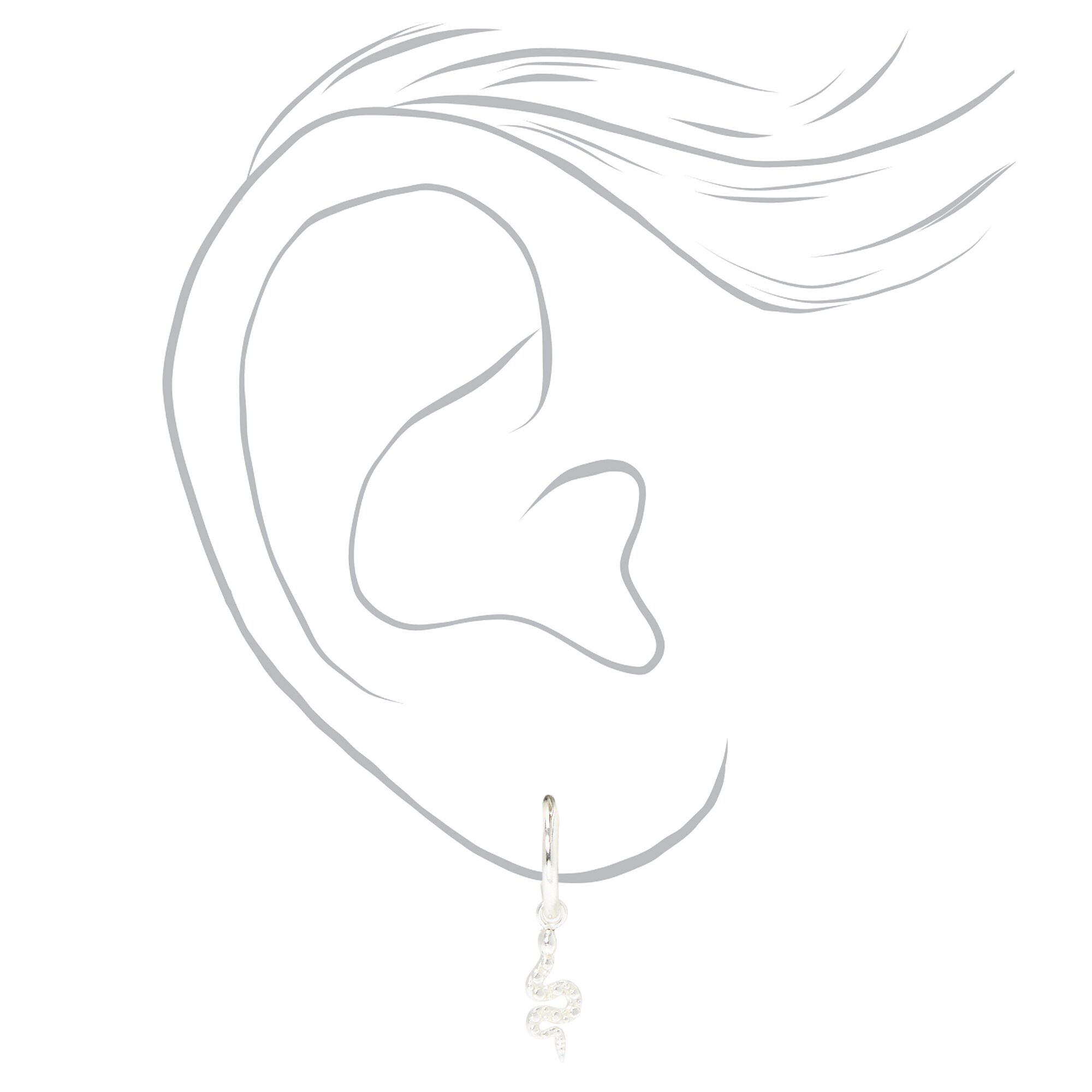 Boucles d'oreilles huggies serpent 10 mm couleur argentée,
