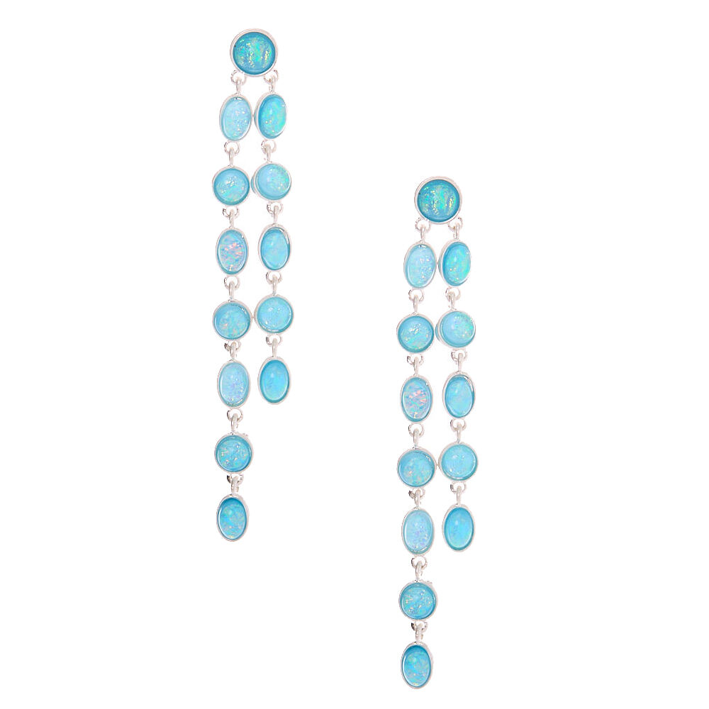 Silver 3" Linear Stone Drop Earrings - Turquoise,